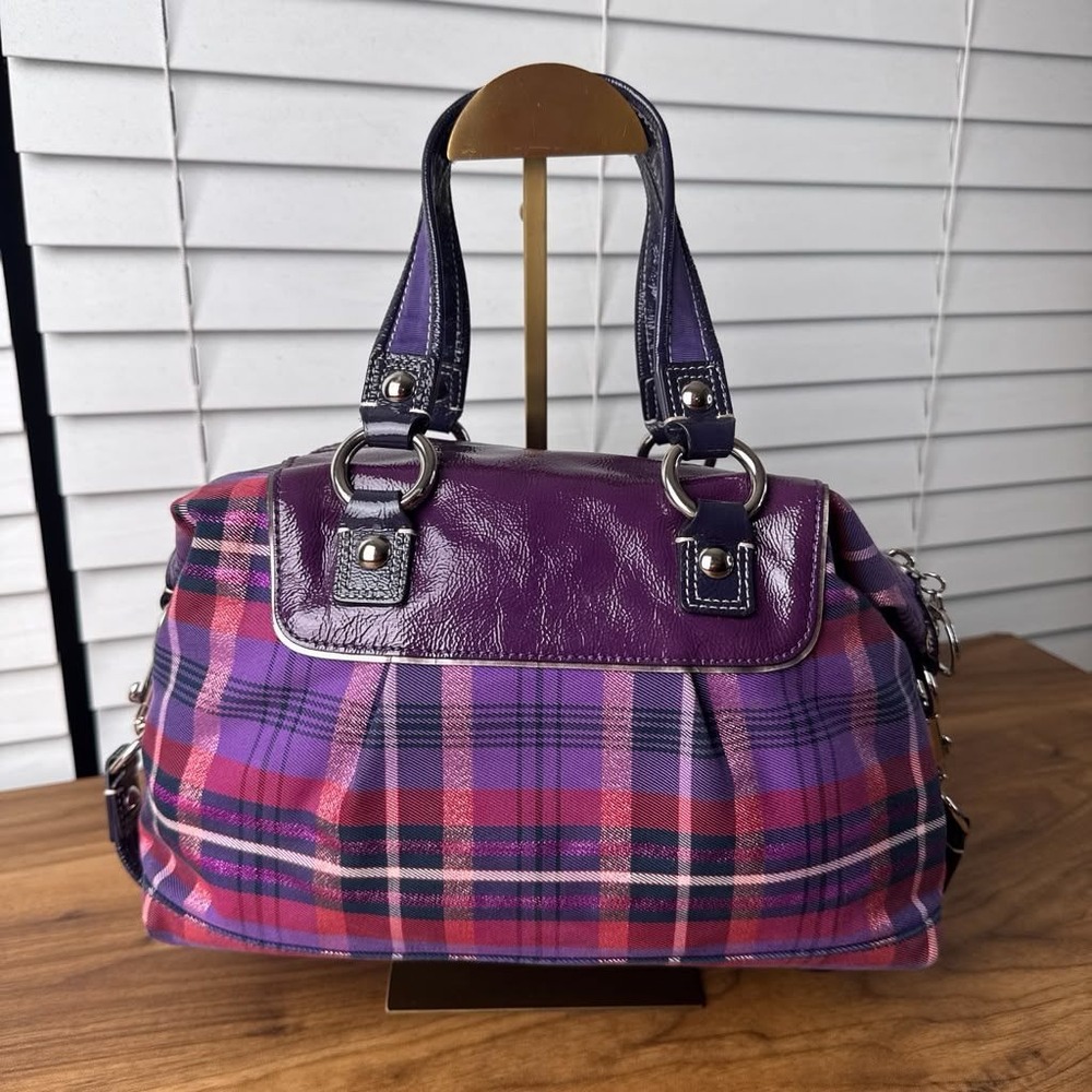 Coach Poppy Purple Tartan Plaid Satchel Limited Edition Hang Tags 15884 - Picture 3 of 16